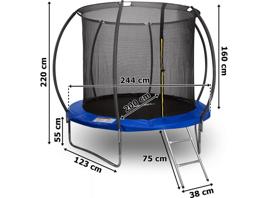 Trampolína HENZEN 244 cm so sieťou a rebríkom - modrá