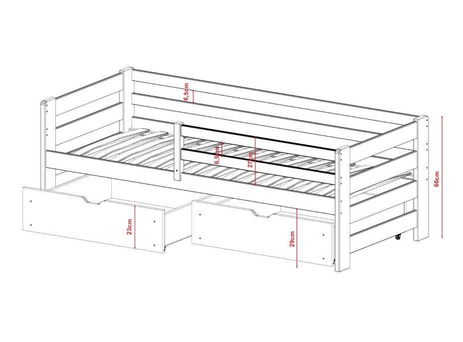 Detská posteľ z masívu borovice EGO so zásuvkami - 200x90 cm - biela