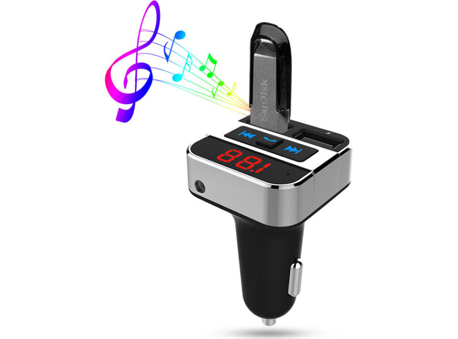 Solight FM transmitter s bluetooth pripojením do auta, 2x USB + handsfree