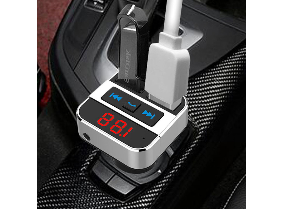 Solight FM transmitter s bluetooth pripojením do auta, 2x USB + handsfree