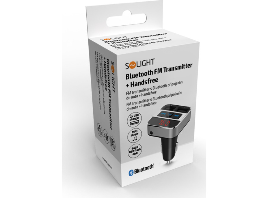 Solight FM transmitter s bluetooth pripojením do auta, 2x USB + handsfree