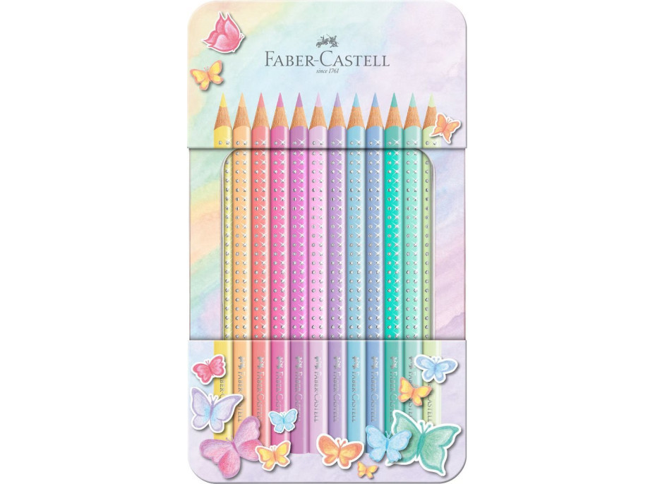 Faber-Castell Pastelky Sparkle v plechovej krabičke - 12 farieb