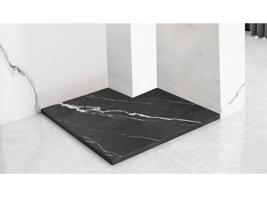 Sprchová SMC vanička REA Bazalt CARRARA BLACK 90x90 cm - imitácia kameňa - čierna