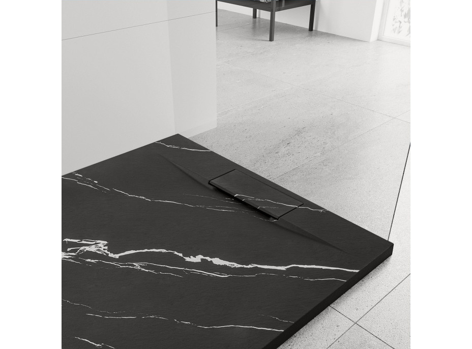 Sprchová SMC vanička REA Bazalt CARRARA BLACK 90x90 cm - imitácia kameňa - čierna