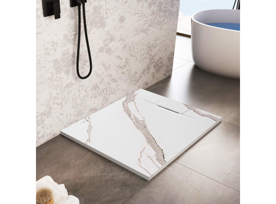 Sprchová SMC vanička REA Bazalt CARRARA WHITE 90x90 cm - imitácia kameňa - biela