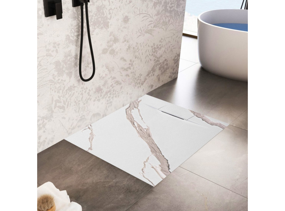 Sprchová SMC vanička REA Bazalt CARRARA WHITE 90x90 cm - imitácia kameňa - biela