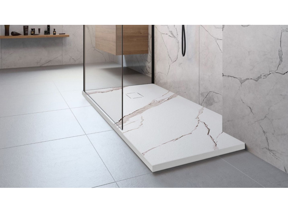 Sprchová SMC vanička REA MAGNUM CARRARA WHITE 90x90 cm - imitácia kameňa - biela