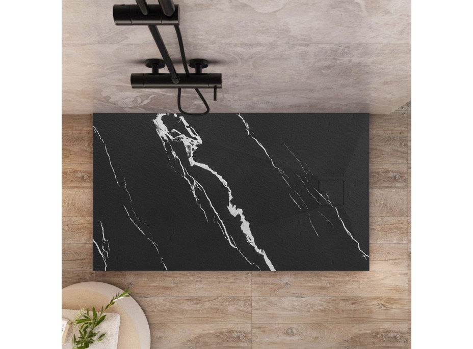 Sprchová SMC vanička REA MAGNUM CARRARA BLACK 80x100 cm - imitácia kameňa - čierna