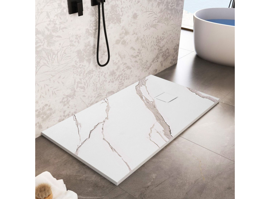 Sprchová SMC vanička REA MAGNUM CARRARA WHITE 90x120 cm - imitácia kameňa - biela