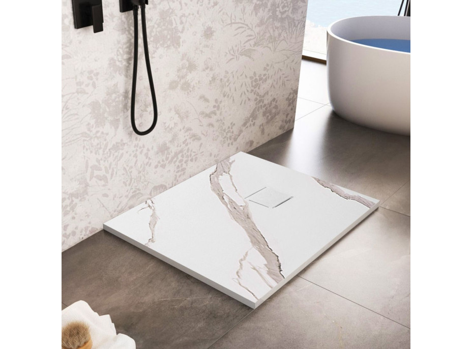 Sprchová SMC vanička REA MAGNUM CARRARA WHITE 90x90 cm - imitácia kameňa - biela