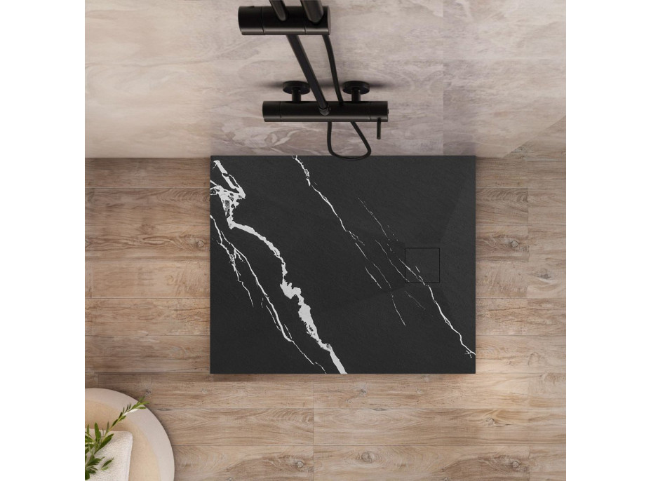 Sprchová SMC vanička REA MAGNUM CARRARA BLACK 90x90 cm - imitácia kameňa - čierna