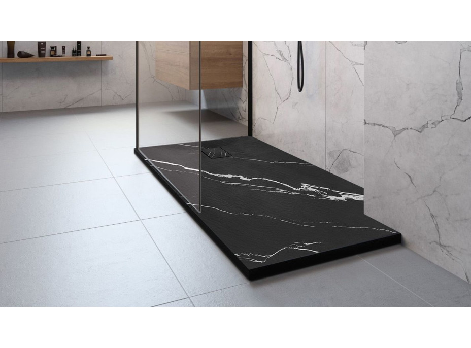 Sprchová SMC vanička REA MAGNUM CARRARA BLACK 90x120 cm - imitácia kameňa - čierna