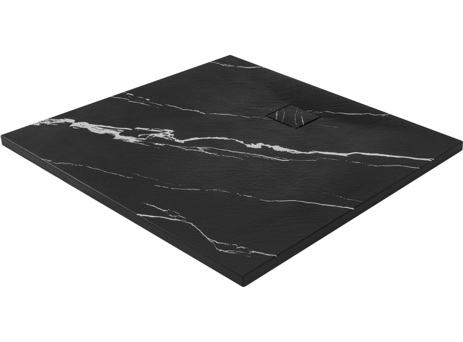 Sprchová SMC vanička REA MAGNUM CARRARA BLACK 90x90 cm - imitácia kameňa - čierna