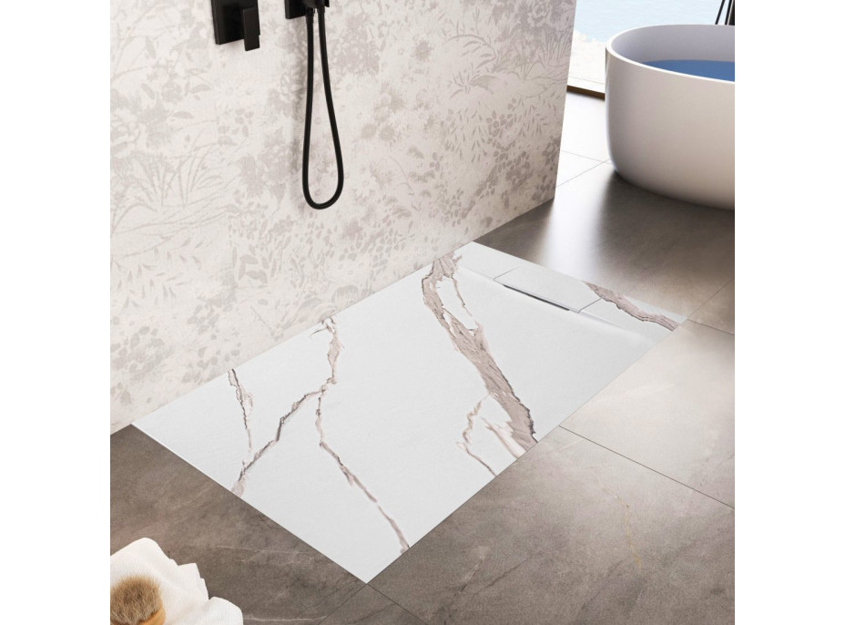 Sprchová SMC vanička REA Bazalt CARRARA WHITE 90x120 cm - imitácia kameňa - biela