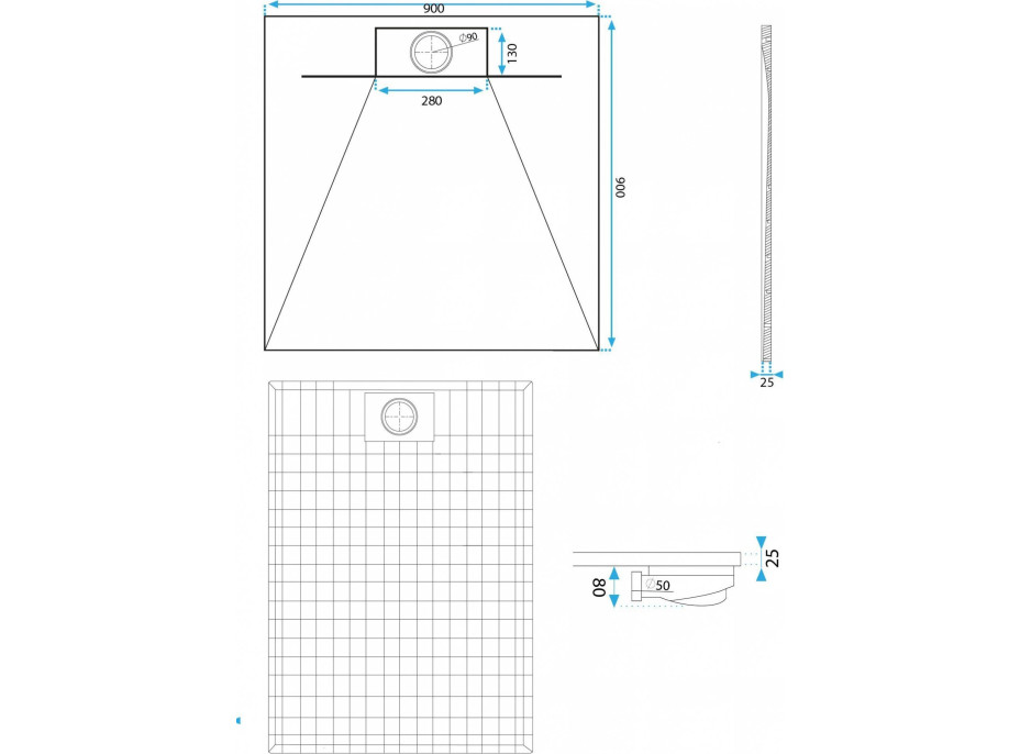 Sprchová SMC vanička REA BAZALT GREY 90x90 cm - imitácia kameňa - šedá