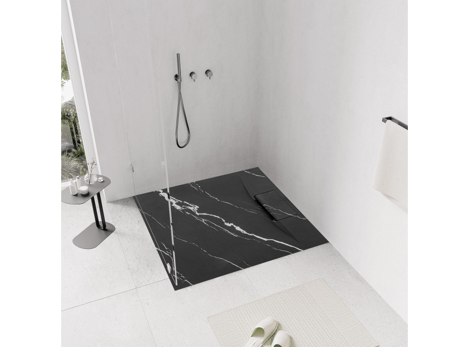 Sprchová SMC vanička REA Bazalt CARRARA BLACK 90x90 cm - imitácia kameňa - čierna