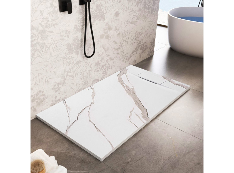 Sprchová SMC vanička REA Bazalt CARRARA WHITE 90x120 cm - imitácia kameňa - biela