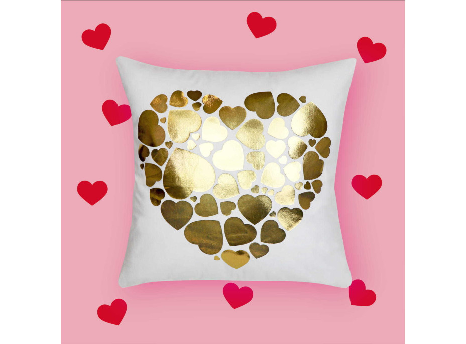 Obliečka na vankúš GOLD LOVE VELVET Hearts 40x40 cm - biela/zlatá