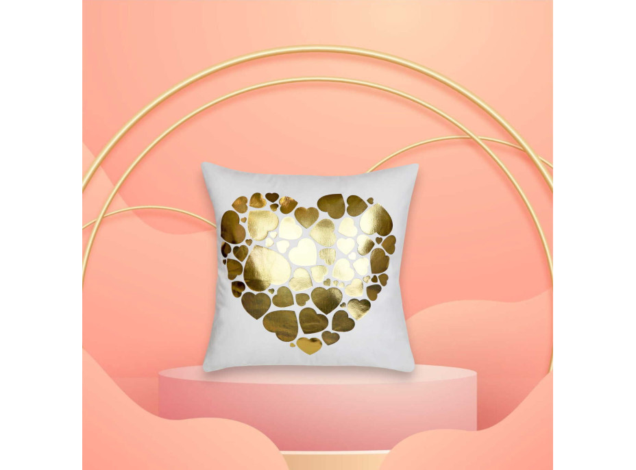 Obliečka na vankúš GOLD LOVE VELVET Hearts 40x40 cm - biela/zlatá