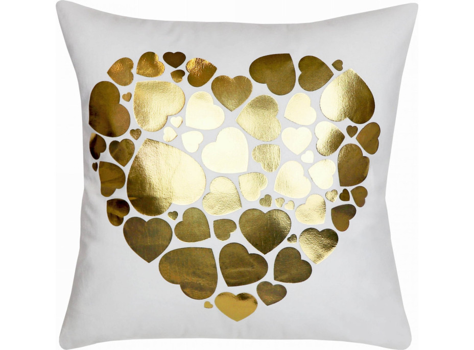 Obliečka na vankúš GOLD LOVE VELVET Hearts 40x40 cm - biela/zlatá