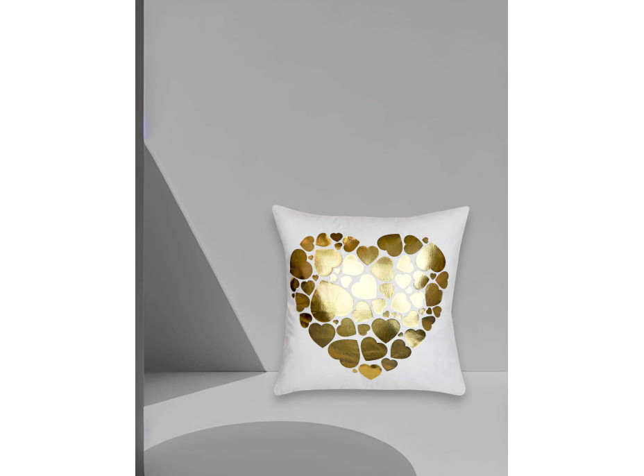 Obliečka na vankúš GOLD LOVE VELVET Hearts 40x40 cm - biela/zlatá