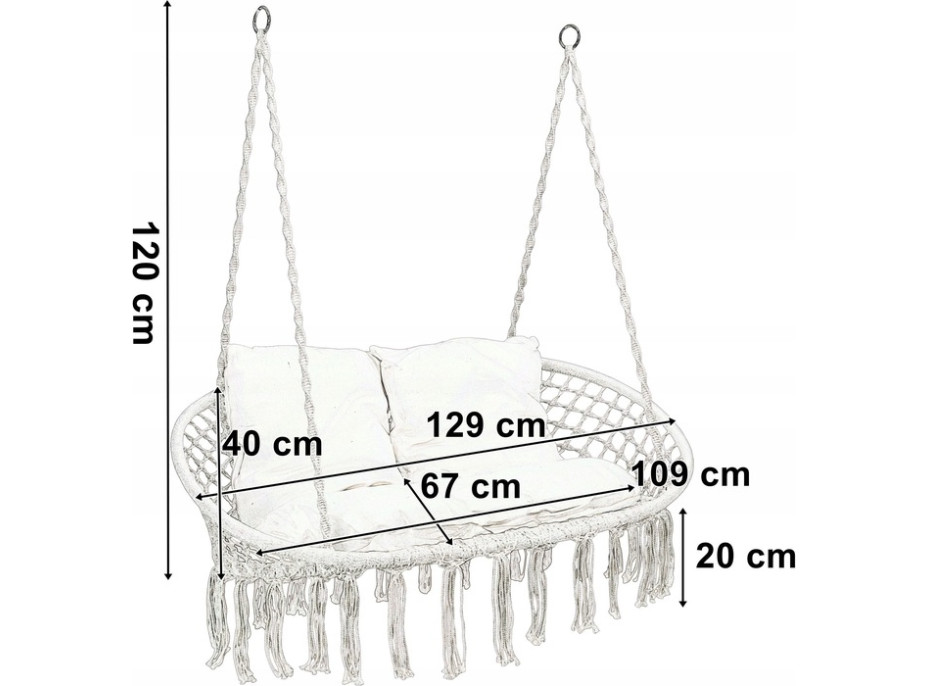 Závesné hojdacie kreslo pre dvoch LAGOS - krémové