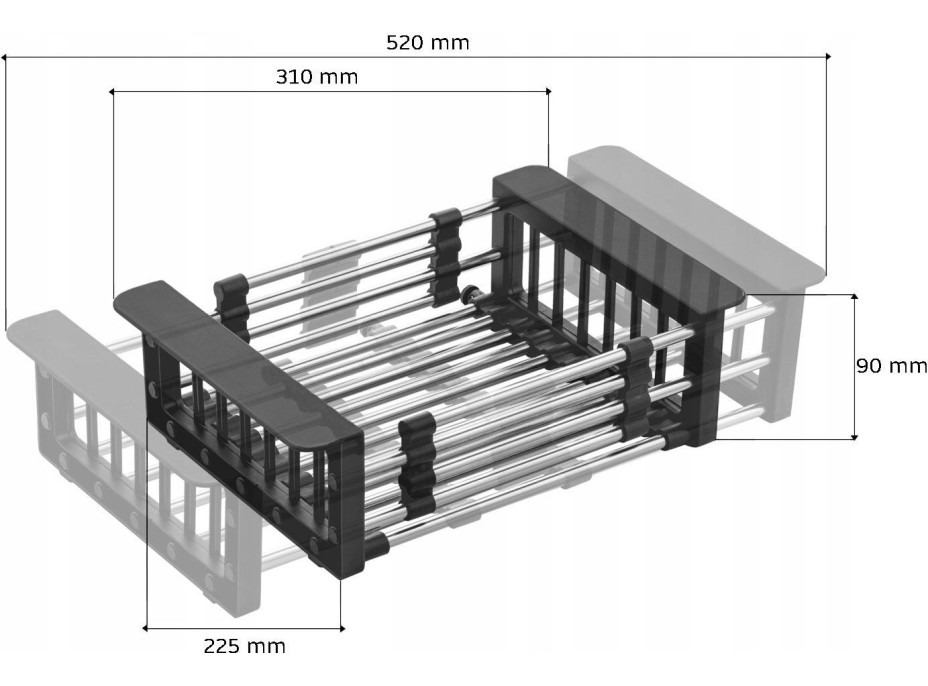 Odkvapkávací teleskopický kôš na drez REA 31-52 x 22,5 cm - šedý