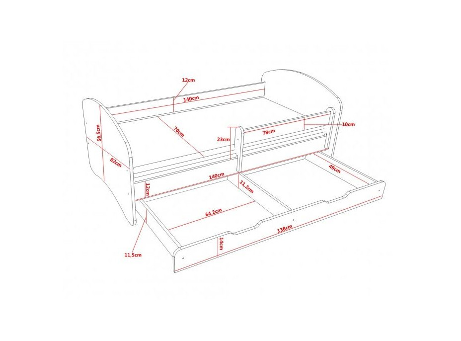 Detská posteľ so šuplíkom a gravírovaním 140x70 cm PSÍK