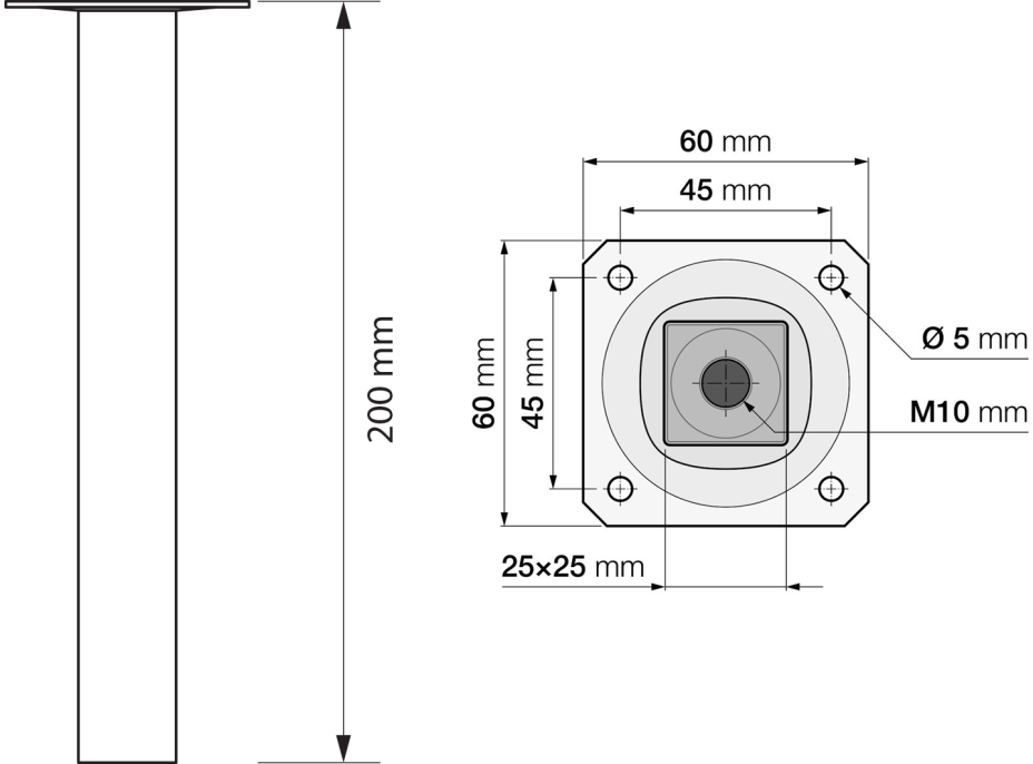 Nábytková nožička, výška 200mm, čierna mat 30389