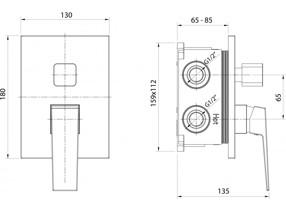 Aqualine RITMO podomietková sprchová batéria, box, 3 výstupy, chróm RT043