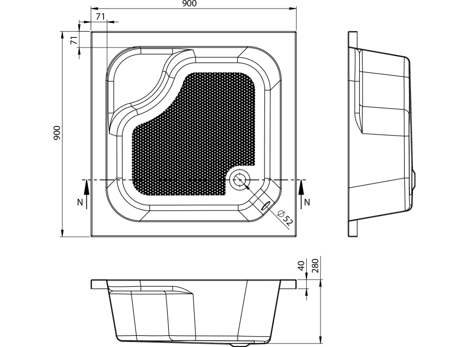 Aqualine Sprchová vanička akrylátová, štvorec 90x90x30cm, vrátane nožičiek C99