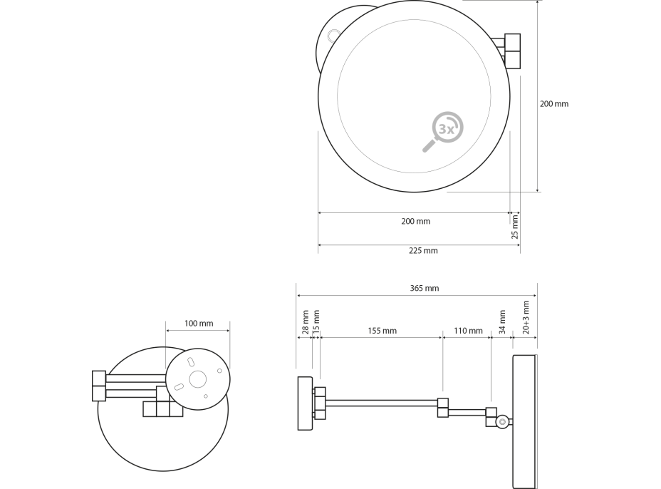 Sapho X-ROUND kozmetické zrkadlo s LED osvetlením ø 200mm, okrúhle, chróm XR016