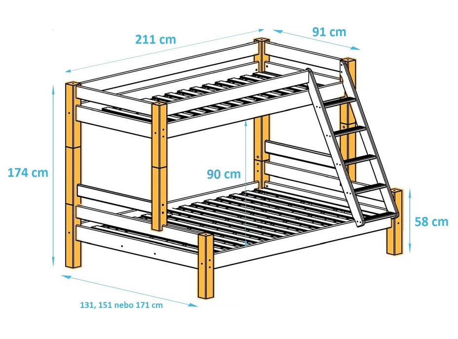 Rozmery poschodovej postele s rozšíreným spodným lôžkom PAVLÍNA