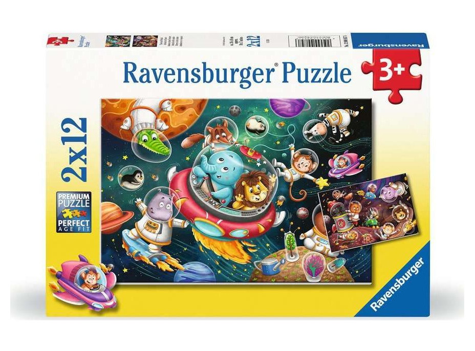 RAVENSBURGER Puzzle Zvieratká vo vesmíre 2x12 dielikov