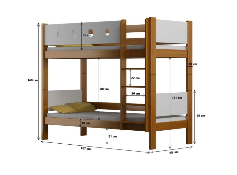 Detská poschodová posteľ TANY - 160x80 cm - hnedá