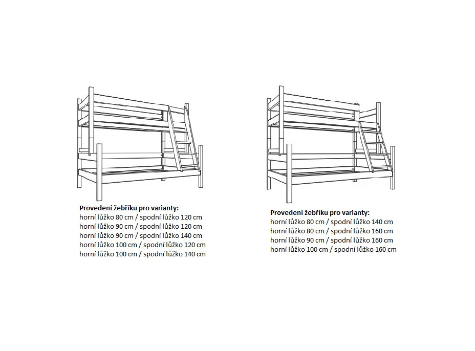 Detská poschodová posteľ s rozšíreným spodným lôžkom z MASÍVU 200x80cm so šuplíkmi PAVLÍNA - bezfarebný lak