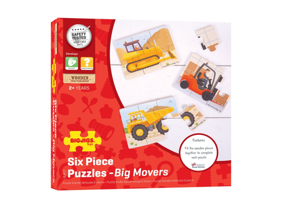 Bigjigs Toys Puzzle 3v1 Stavebné stroje