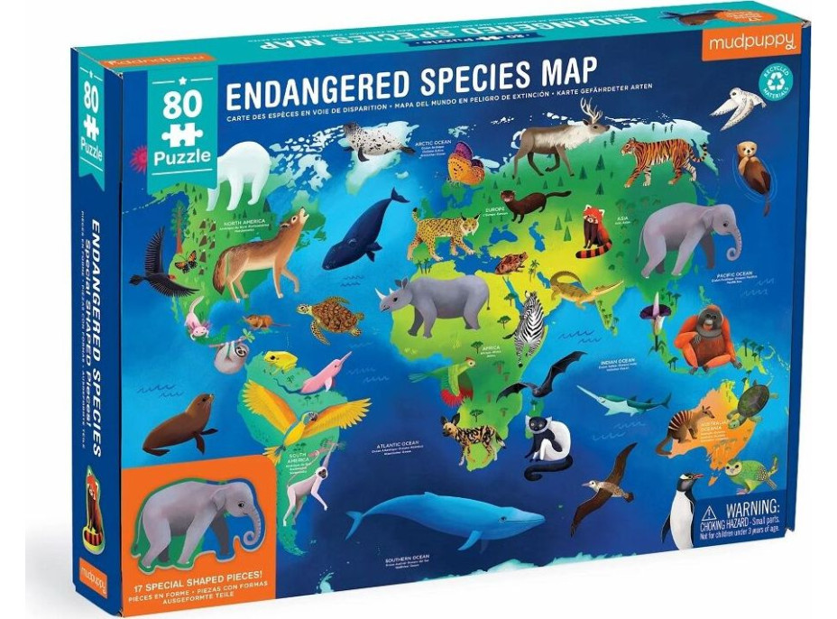 Mudpuppy Puzzle Ohrozené druhy zvierat celého sveta 80 dielikov