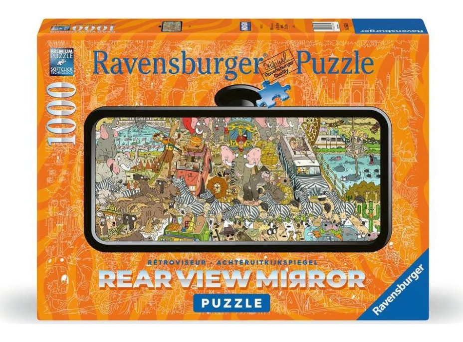 RAVENSBURGER Puzzle Pohľad do spätného zrkadla: Safari 1000 dielikov