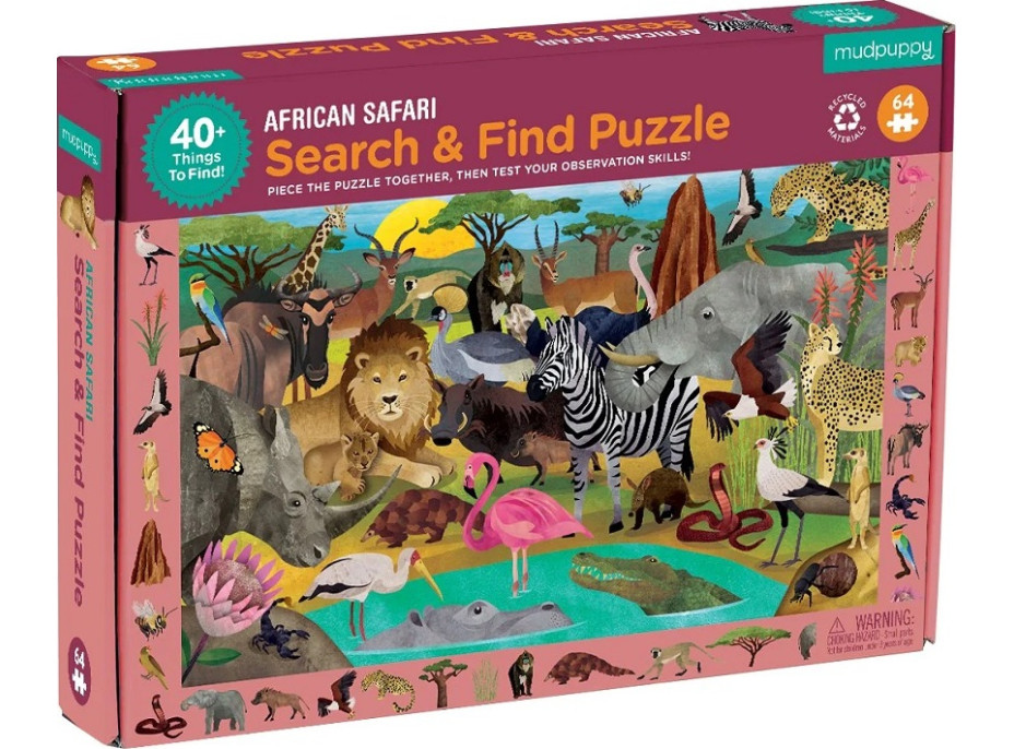 Mudpuppy Puzzle skladaj a hľadaj Safari 64 dielov