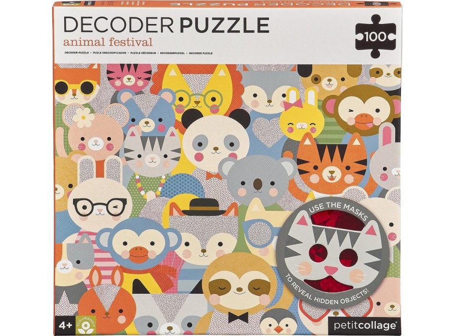 Petit Collage Puzzle zvieratká 100 ks s 3D okuliarmi