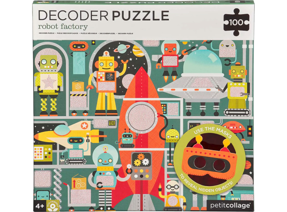 Petit Collage Puzzle roboti 100 ks s 3D okuliarmi