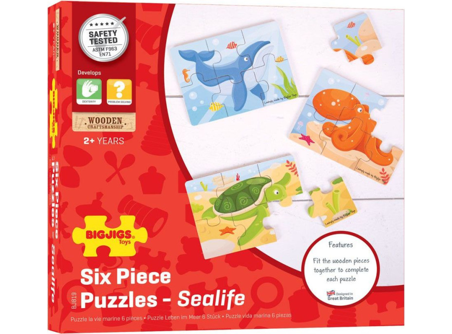 Bigjigs Toys Puzzle 3v1 morské zvieratká