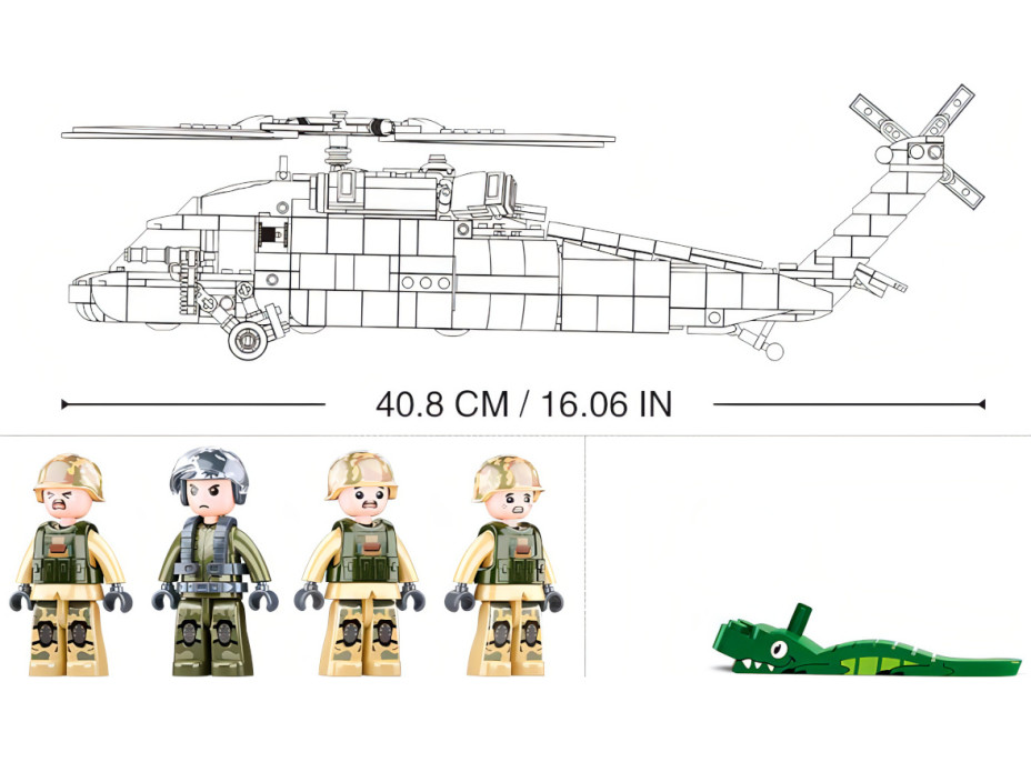 Sluban Model Bricks M38-B1012 Zdravotnícky vrtuľník UH-60 Black Hawk