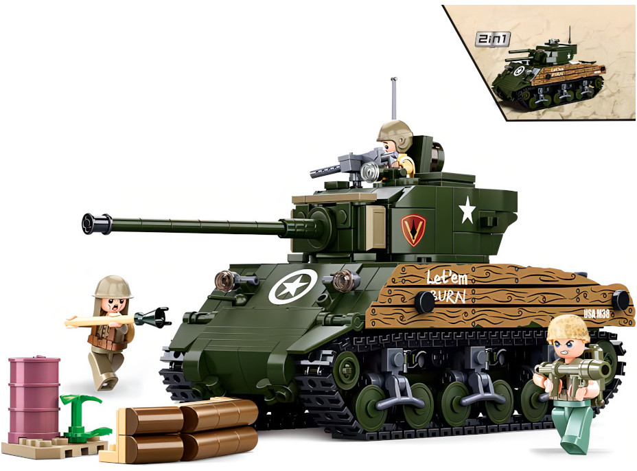 Sluban Army WW2 M38-B1110 Bojový tank M4A3 Sherman