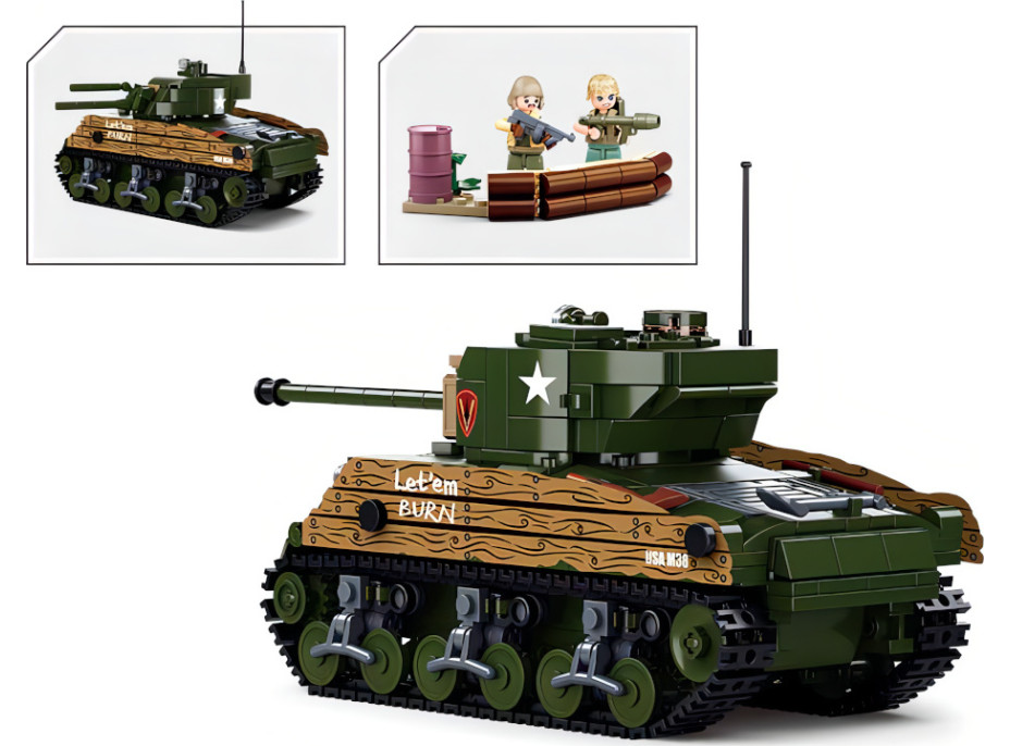 Sluban Army WW2 M38-B1110 Bojový tank M4A3 Sherman