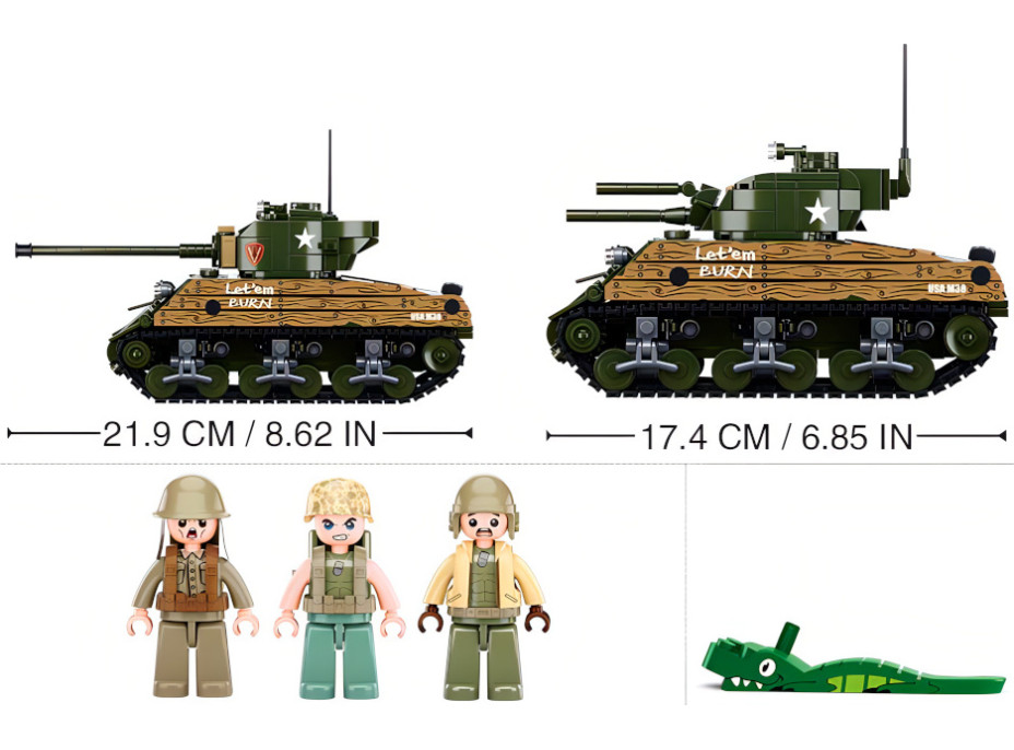 Sluban Army WW2 M38-B1110 Bojový tank M4A3 Sherman