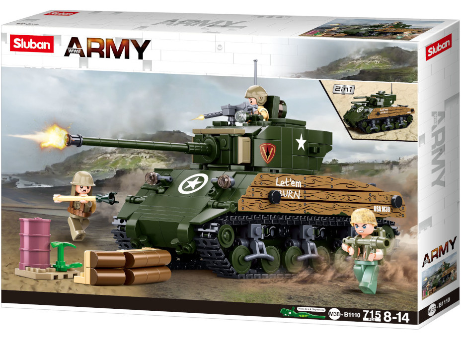 Sluban Army WW2 M38-B1110 Bojový tank M4A3 Sherman