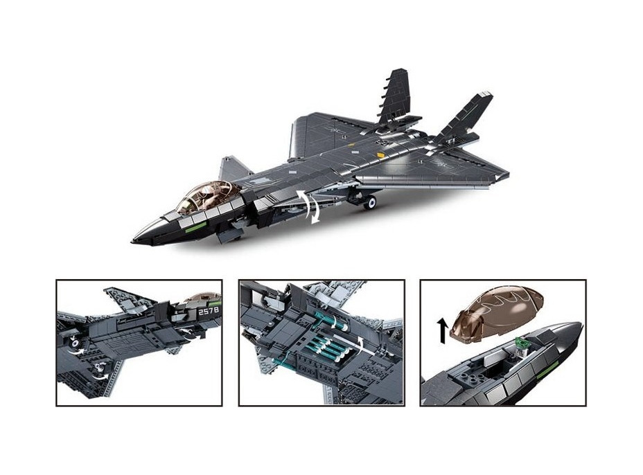 Sluban Army Model Bricks Neviditeľné lietadlo J-20 s kovovým povlakom