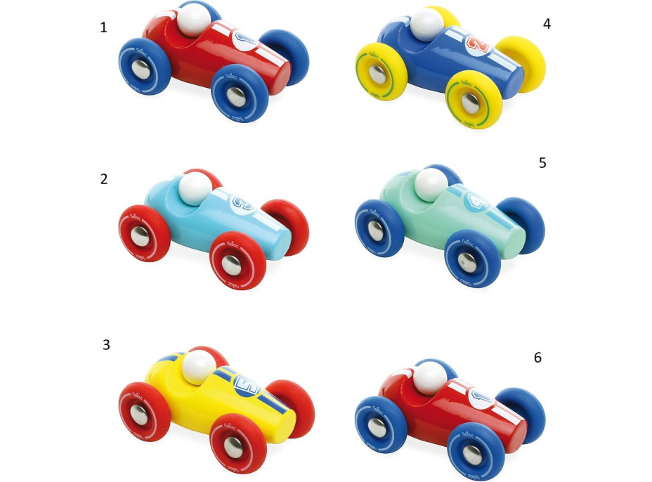 Vilac Drevené závodné mini auto 1 ks modré s červenými kolesami